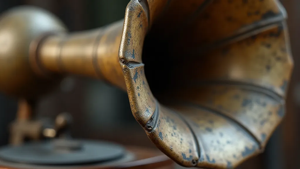Vintage phonograph horn with a crack