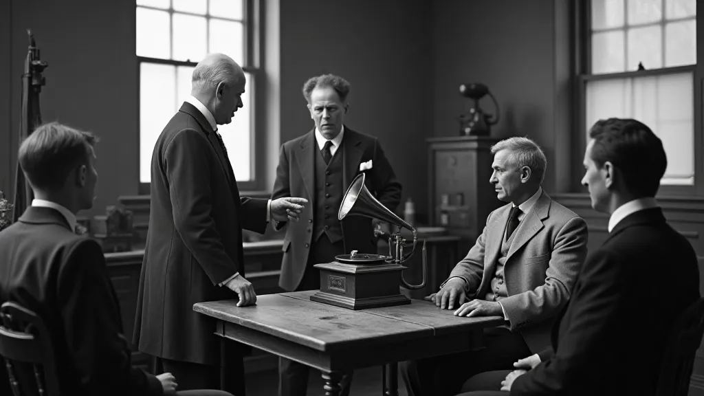 Thomas Edison demonstrating the original phonograph