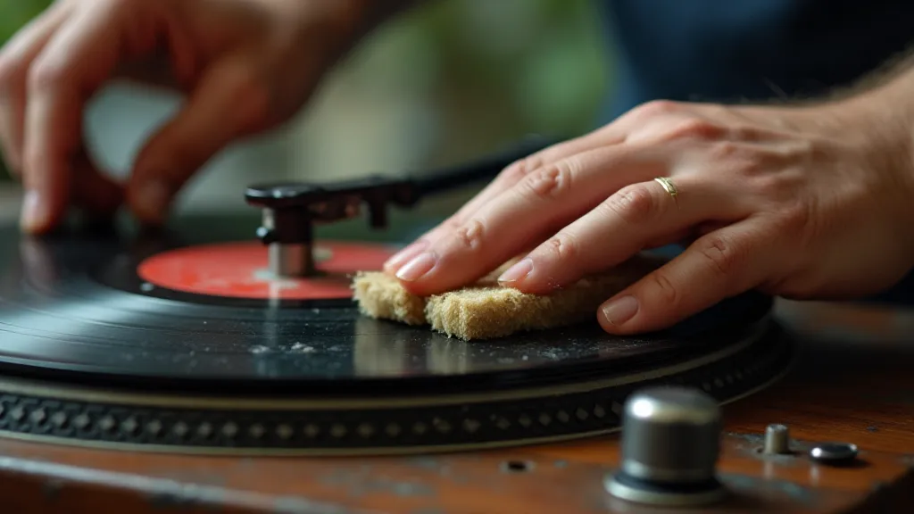 Hands Cleaning Phonograph Turntable