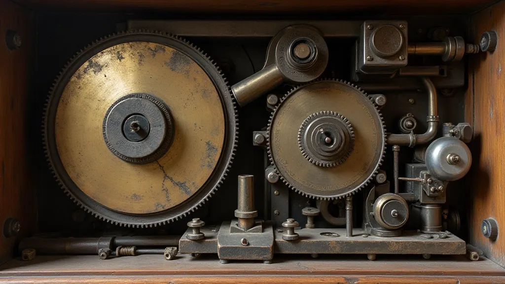 Interior view of a phonograph mechanism