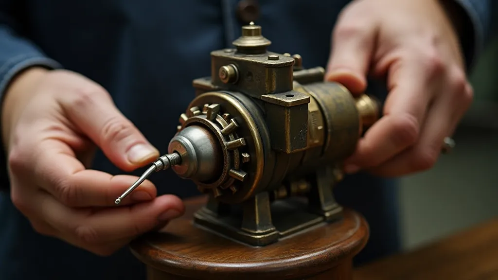 Technician lubricating phonograph motor bearings