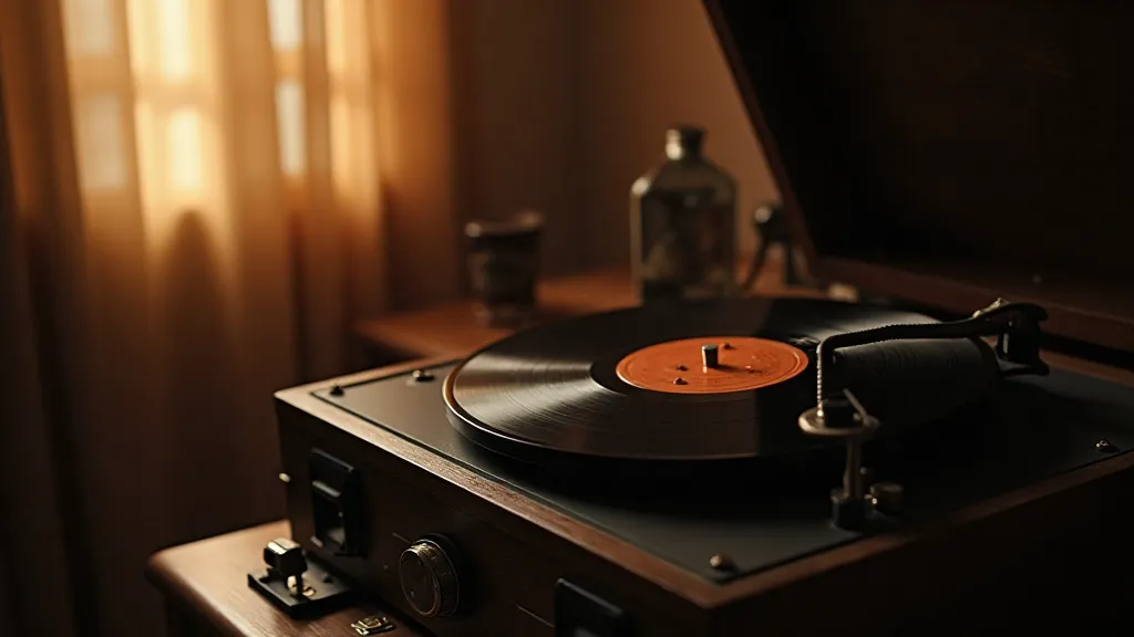 Vintage phonograph playing a record