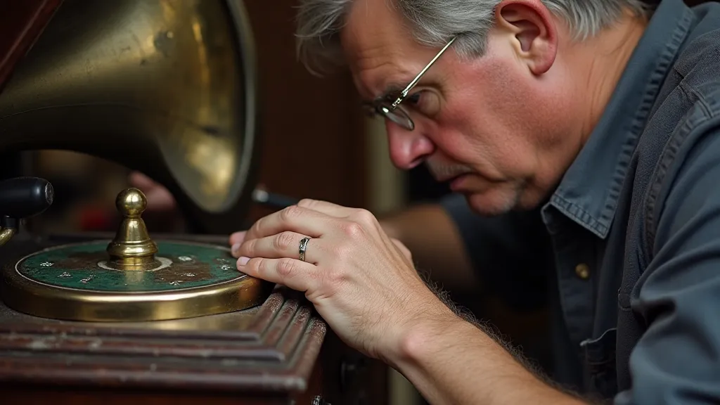 Restorer hand-painting a decal