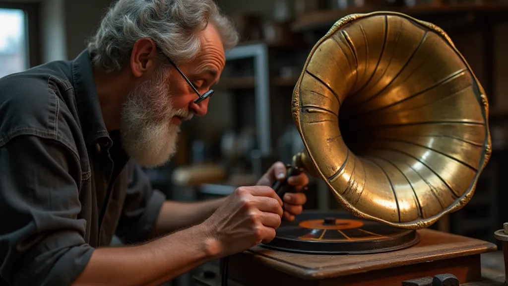 Craftsman soldering a phonograph horn